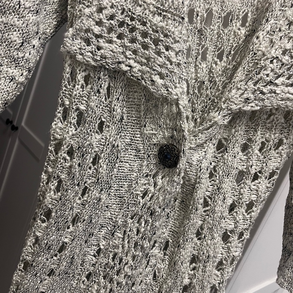 Cream knit cardigan sweater with single button